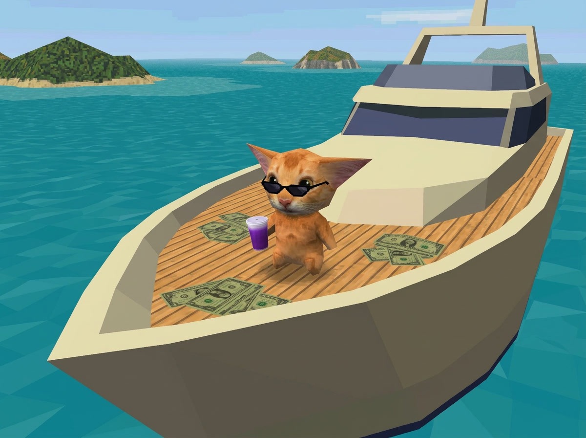 LOW POLY CAT: graphics low. boat big.