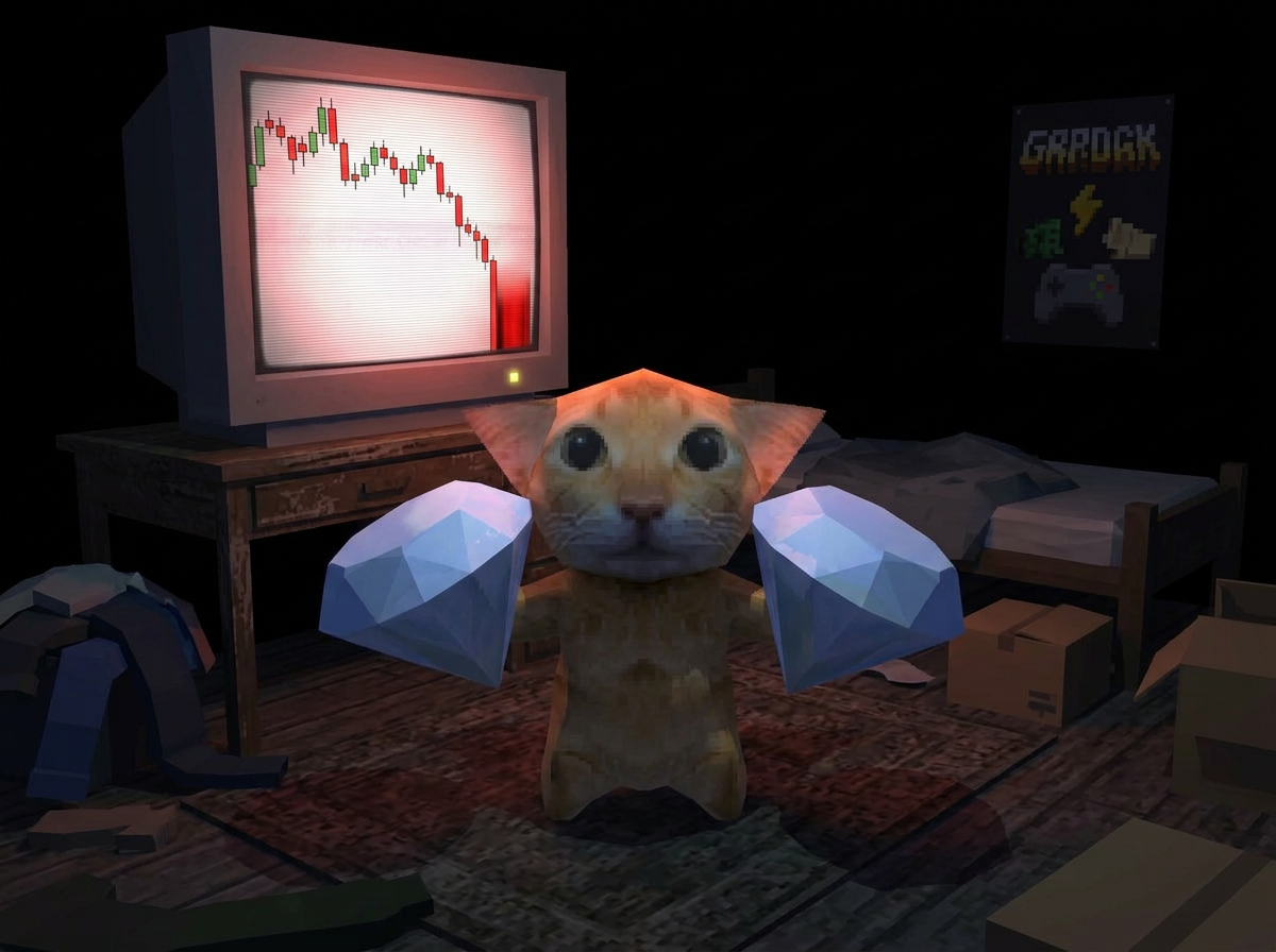 LOW POLY CAT: cat staring at charts